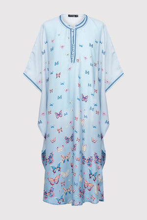Gandoura Dara Girl's Short Sleeve Collarless Butterfly Print Maxi Dress in Sky Blue (2-12yrs)