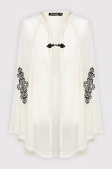 Razal Hooded Girl's Embroidered Lightweight Hooded Single Fasten Cape in White (2-12yrs)