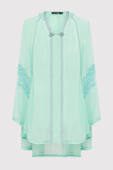 Razal Hooded Girl's Embroidered Lightweight Hooded Single Fasten Cape in Mint Green (2-12yrs)