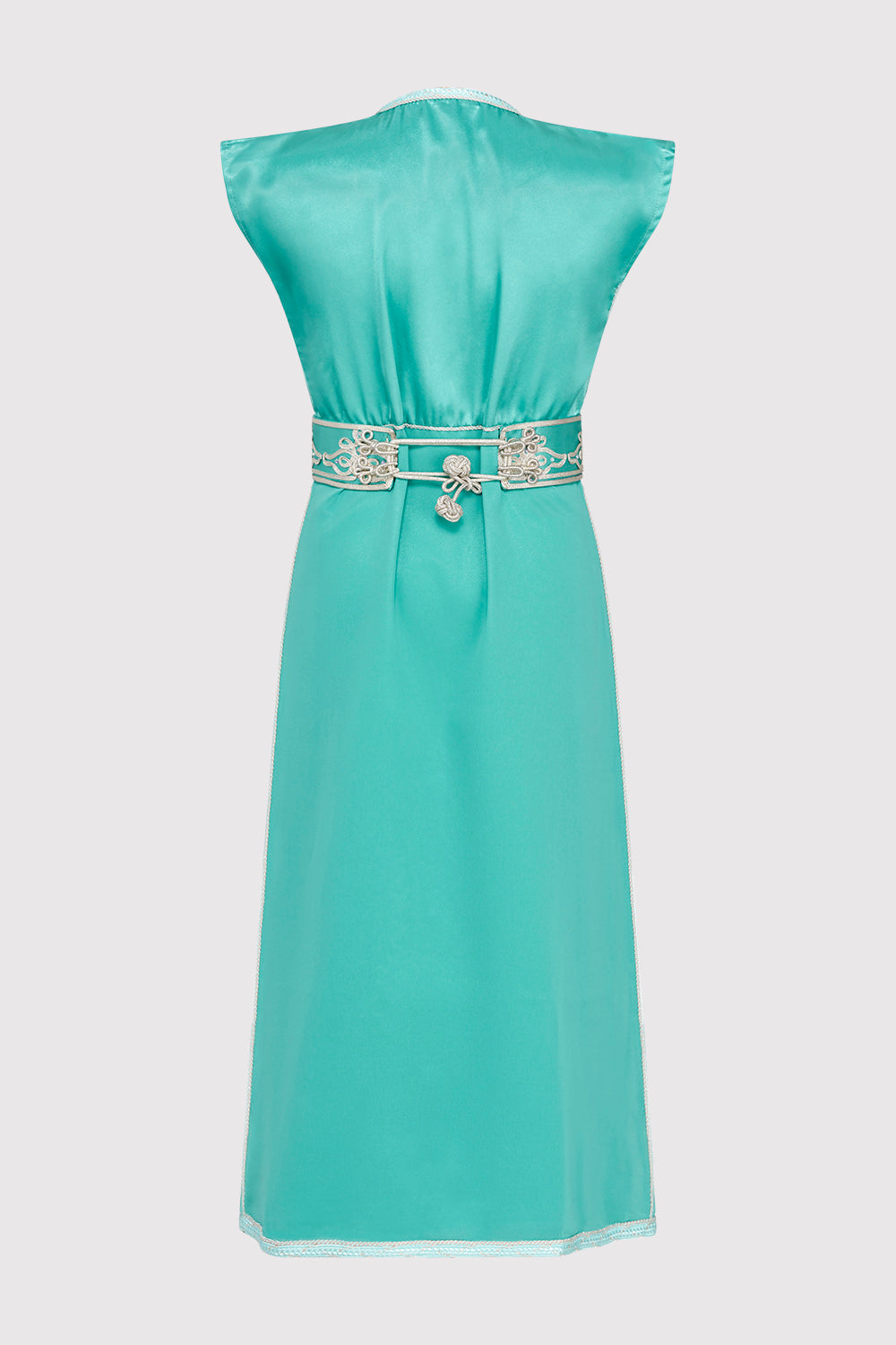 Kaftan Radia Girl's Embroidered Occasion Wear Party Sleeveless Dress and Waist Belt in Satin Light Green (2-12yrs)