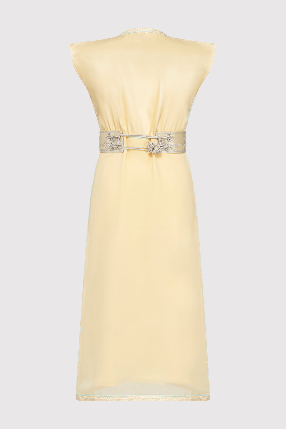 Kaftan Radia Girl's Embroidered Occasion Wear Party Sleeveless Dress and Waist Belt in Satin Yellow (2-12yrs)