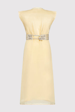 Kaftan Radia Girl's Embroidered Occasion Wear Party Sleeveless Dress and Waist Belt in Satin Yellow (2-12yrs)