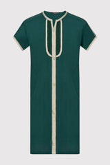 Gandoura Sami Boy's Contrast Trim Short Sleeve Long Robe Thobe in Green (2-12yrs)