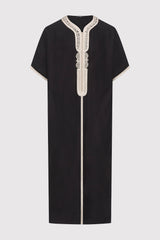 Gandoura Imrane Men's Short Sleeve Contrast Embroidery Full-Length Robe Casual Thobe in Black