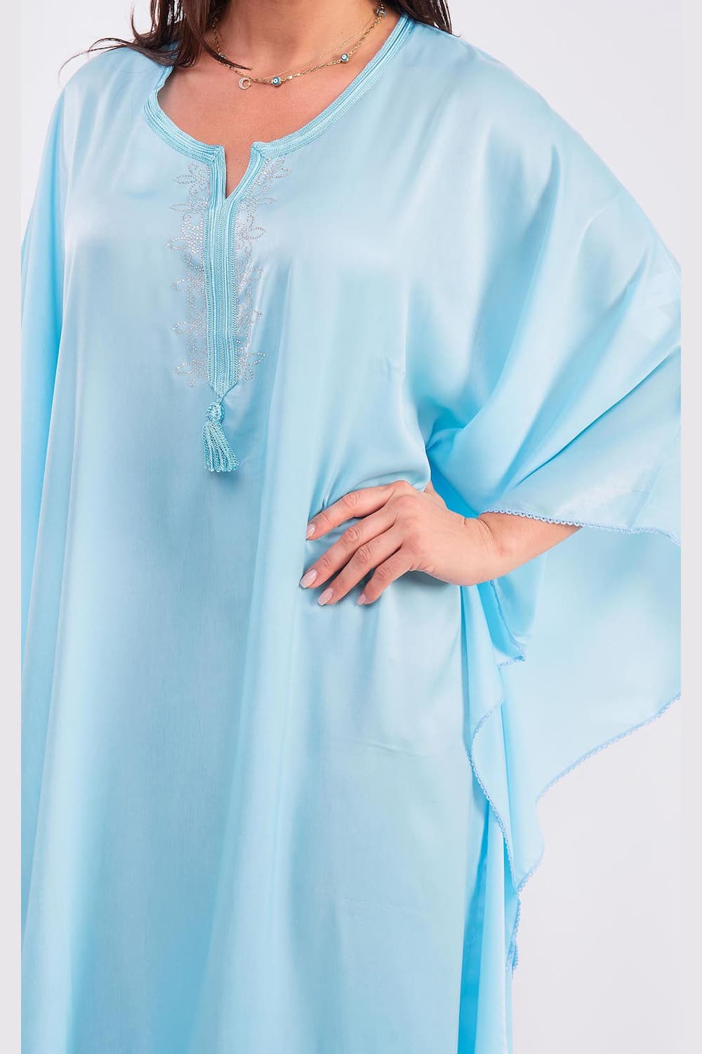 Kaftan Cherine Satin Dress in Sky Blue