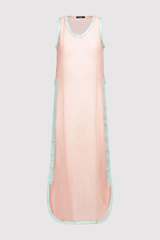 Ines High Slit High Neck Sheer Chiffon Cropped Maxi Dress Cover Up in Salmon