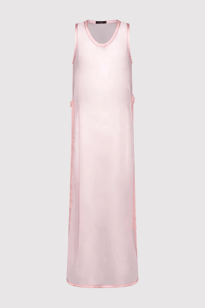 Ines High Slit High Neck Sheer Chiffon Cropped Maxi Dress Cover Up in Rose Pink