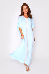 Kaftan Feliz Short Sleeve Cover-Up Dress in Light Blue