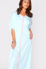 Kaftan Feliz Short Sleeve Cover-Up Dress in Light Blue