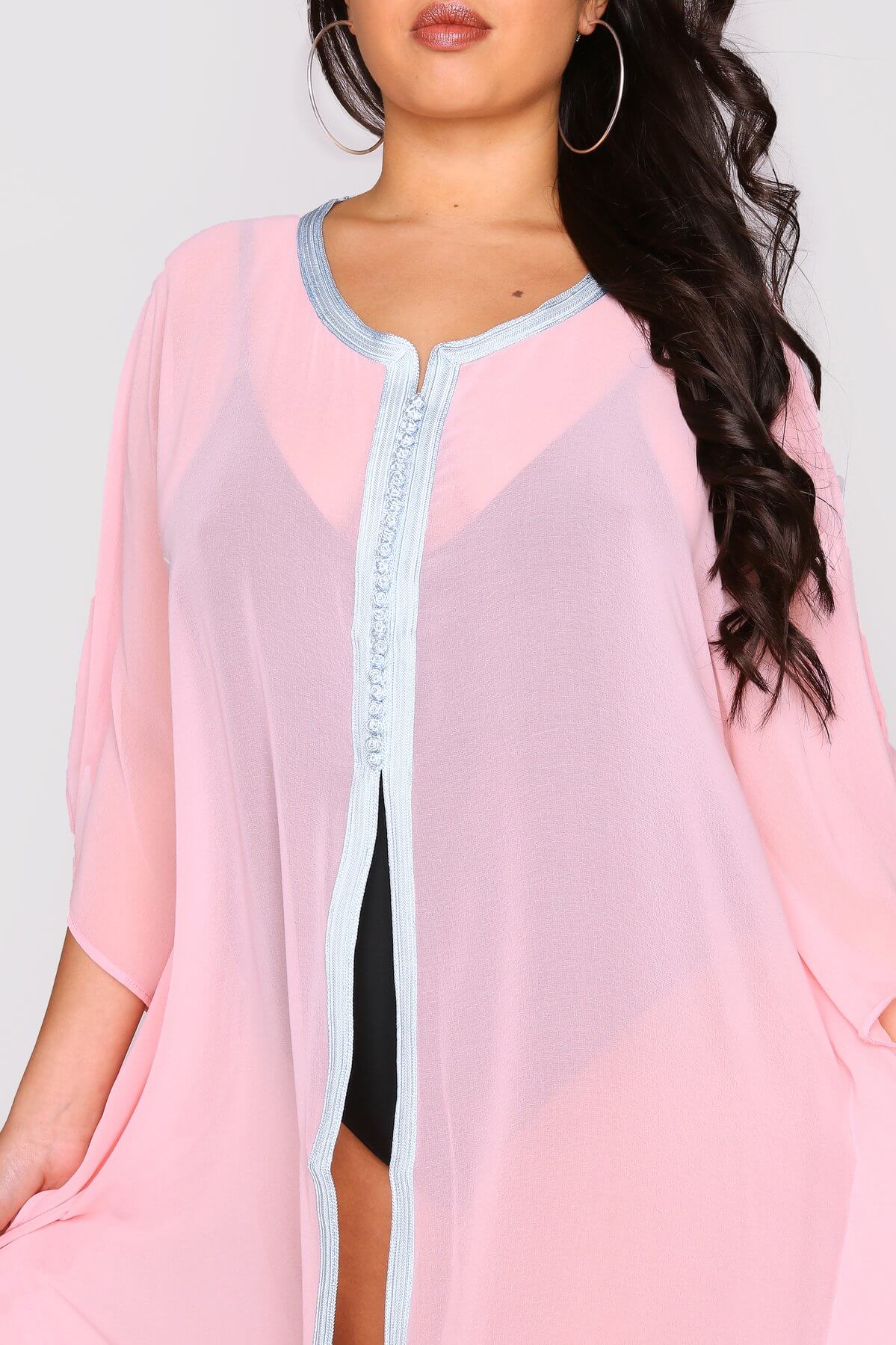 Kaftan Tressy Long Sleeve Sheer Dress Cover-Up in Pink