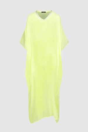 Kaftan Isalie Cropped Sleeve Sheer Long Maxi Dress Cover-up in Yellow