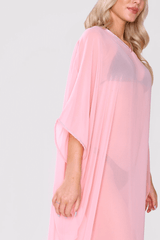 Kaftan Isalie Cropped Sleeve Sheer Long Maxi Dress Cover-up in Pink
