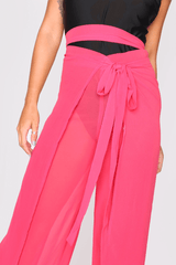 Chantal Sheer Wrap Belt High Waist Trousers in Coral