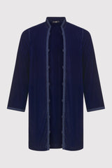 Aziz Longline Men's Velour Collarless Jacket in Marine Blue