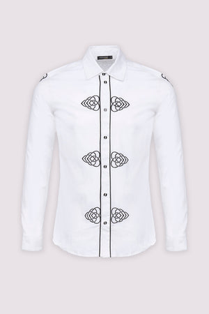 Sami Collared Long Sleeve Embroidered Men's Shirt in White