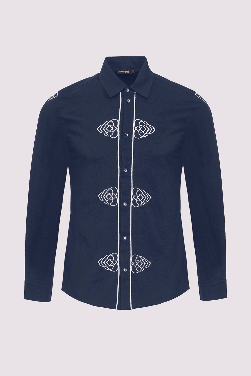 Sami Collared Long Sleeve Embroidered Men's Shirt in Marine