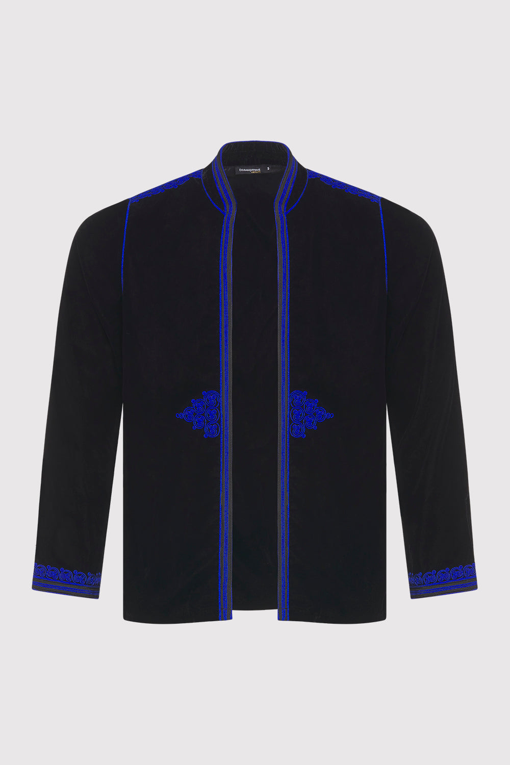 Gondole Velour Embroidered Long Sleeve Jacket in Black and Blue