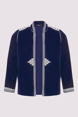 Gondole Velour Embroidered Long Sleeve Jacket in Marine Blue