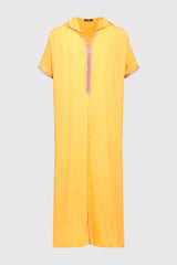 Gandoura Vanity Men's Hooded Short Sleeve Full-Length Robe Thobe in Mustard