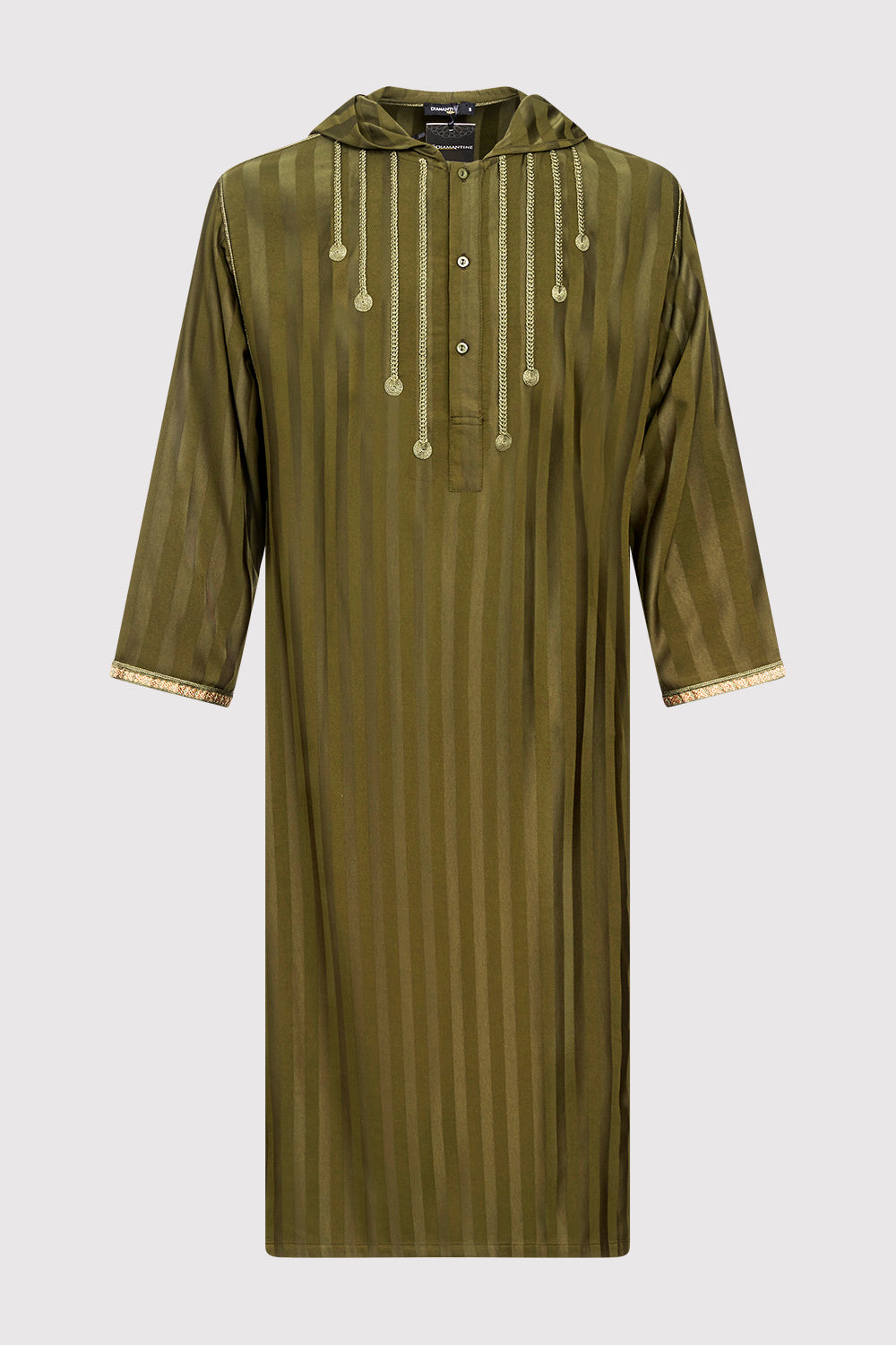 Djellaba Kadir Men's Hooded Cropped Length Long Sleeve Robe Thobe in Stripe Brown