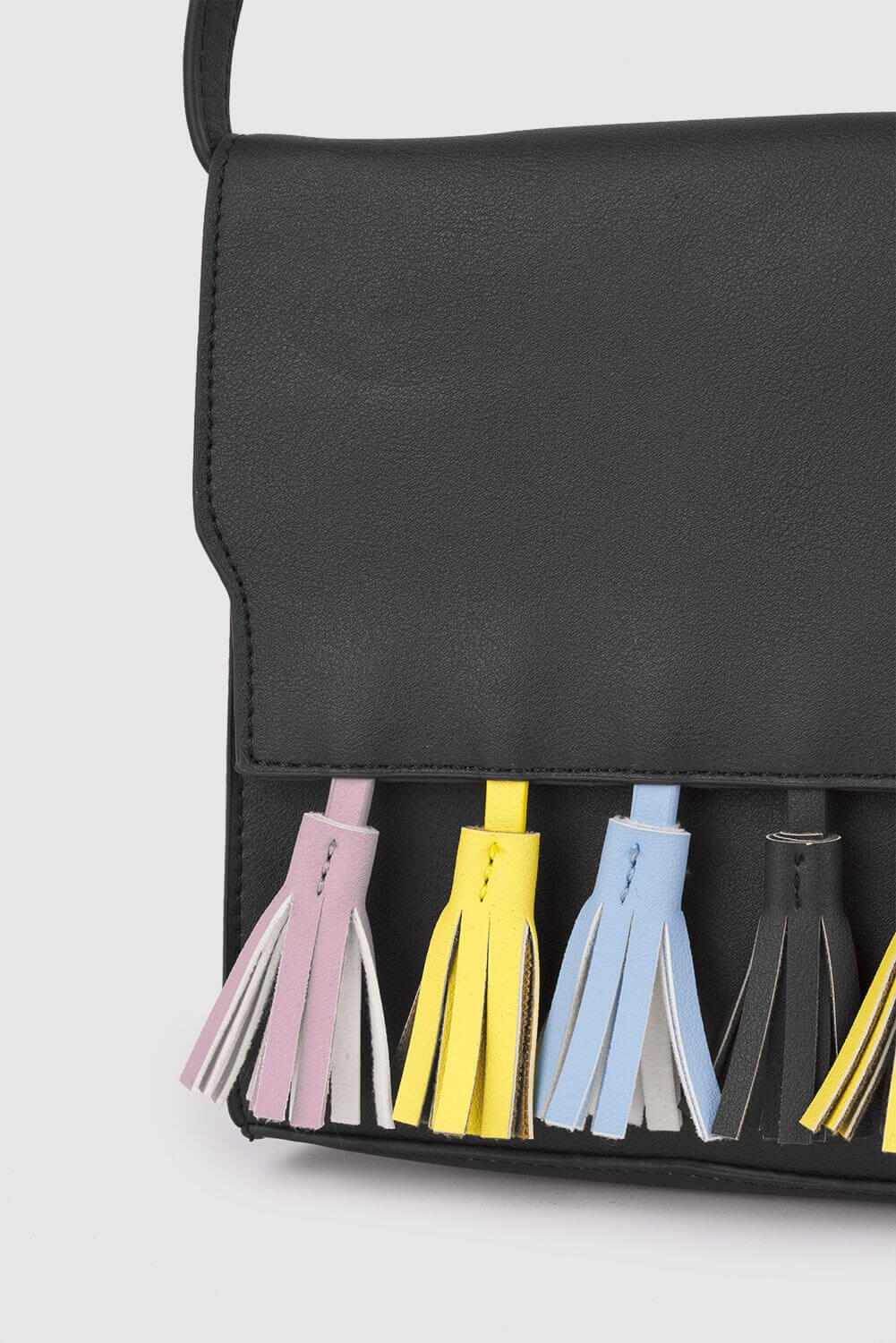 Avelino Faux Leather Cross Body Adjustable Strap Multi-Coloured Tassel Bag in Black