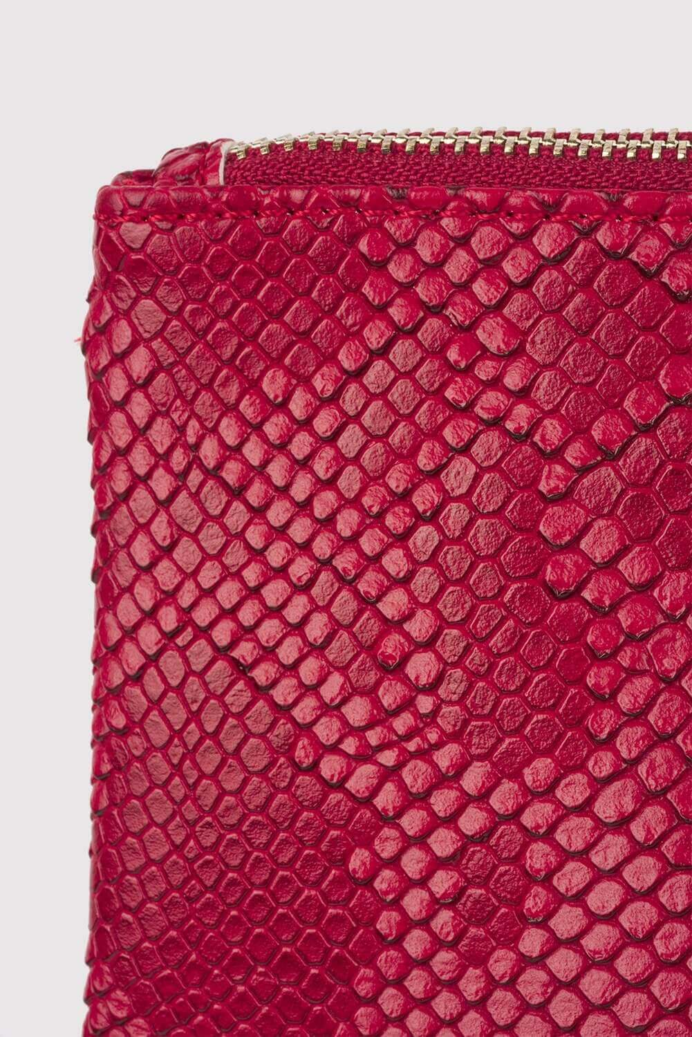 Americo Snake Print Wrist Strap Zipped Tassel Clutch Bag in Red
