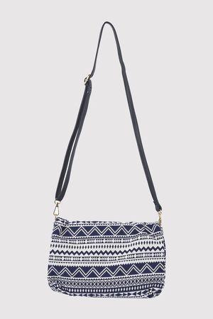 Alfredo Woven Print Long Faux Leather Strap Crossbody Bag in Blue & White