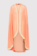 Amalthe Contrast Trim Lightweight Chiffon Sheer Cape Duster Jacket in Salmon