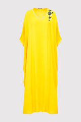 Kaftan Appoline Oversized V-Neck Long Sleeve Full-Length Long Maxi Dress in Yellow