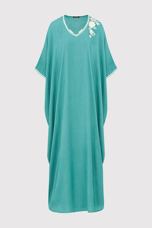 Kaftan Appoline Oversized V-Neck Long Sleeve Full-Length Long Maxi Dress in Khaki