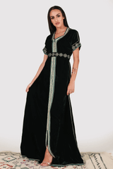 Lebssa Lorie Short Sleeve Embroidered Occasion Wear Maxi Dress and Belt in Emerald Green