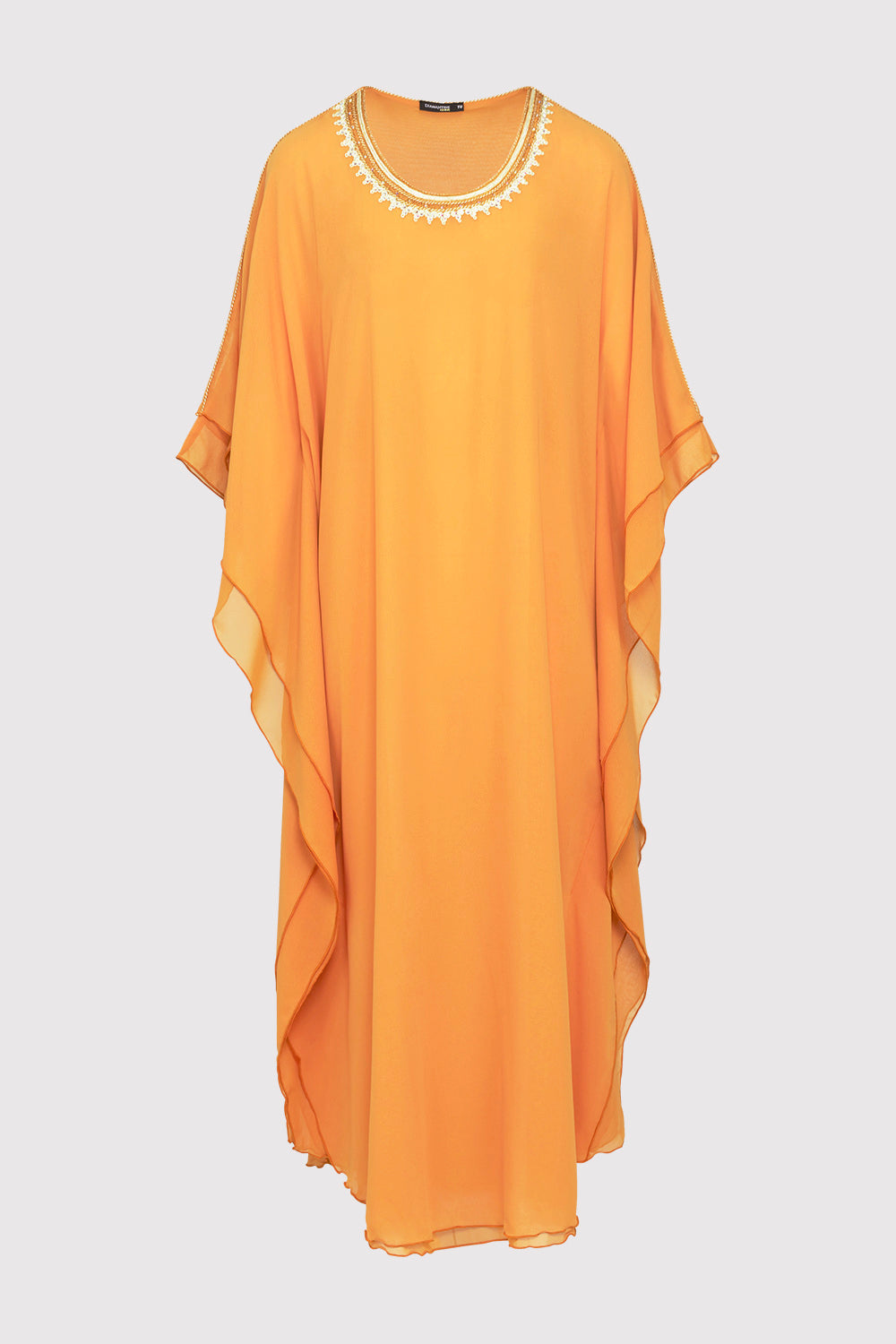 Kaftan Helene High Neck Batwing Long Sleeve Full-Length Maxi Dress in Mustard
