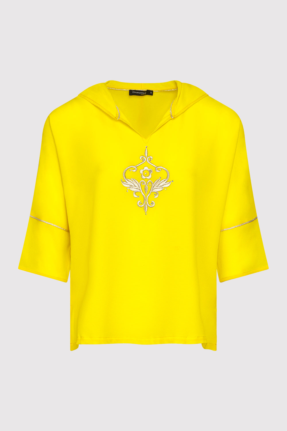 Katalina Embroidered Lightweight Casual Hooded Top in Yellow