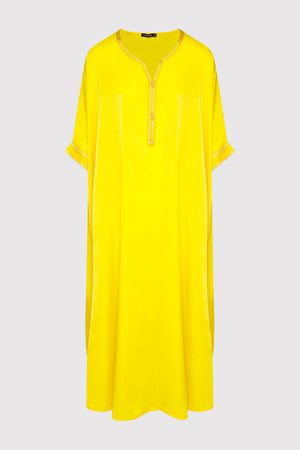 Kaftan Sabine Short Sleeve Lightweight Maxi Dress in Yellow