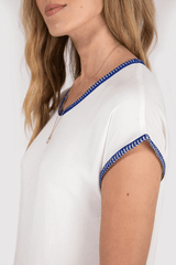 Kaftan Lovely Short Sleeve Contrast Trim Sheer Panel Maxi Dress in White