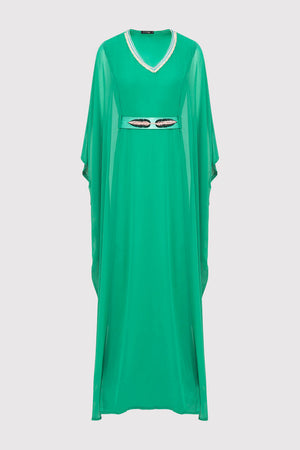 Kaftan Olga Long Sleeve V-Neck Lightweight Maxi Dress in Green