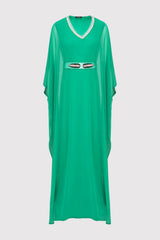 Kaftan Olga Long Sleeve V-Neck Lightweight Maxi Dress in Green