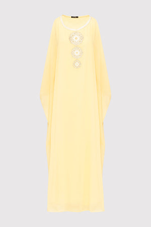 Kaftan Antoinette Embroidered Sleeveless Full-Length Split Sleeve Maxi Dress in Yellow