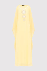 Kaftan Antoinette Embroidered Sleeveless Full-Length Split Sleeve Maxi Dress in Yellow