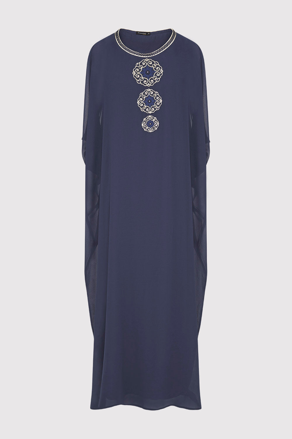 Kaftan Antoinette Embroidered Sleeveless Full-Length Split Sleeve Maxi Dress in Marine