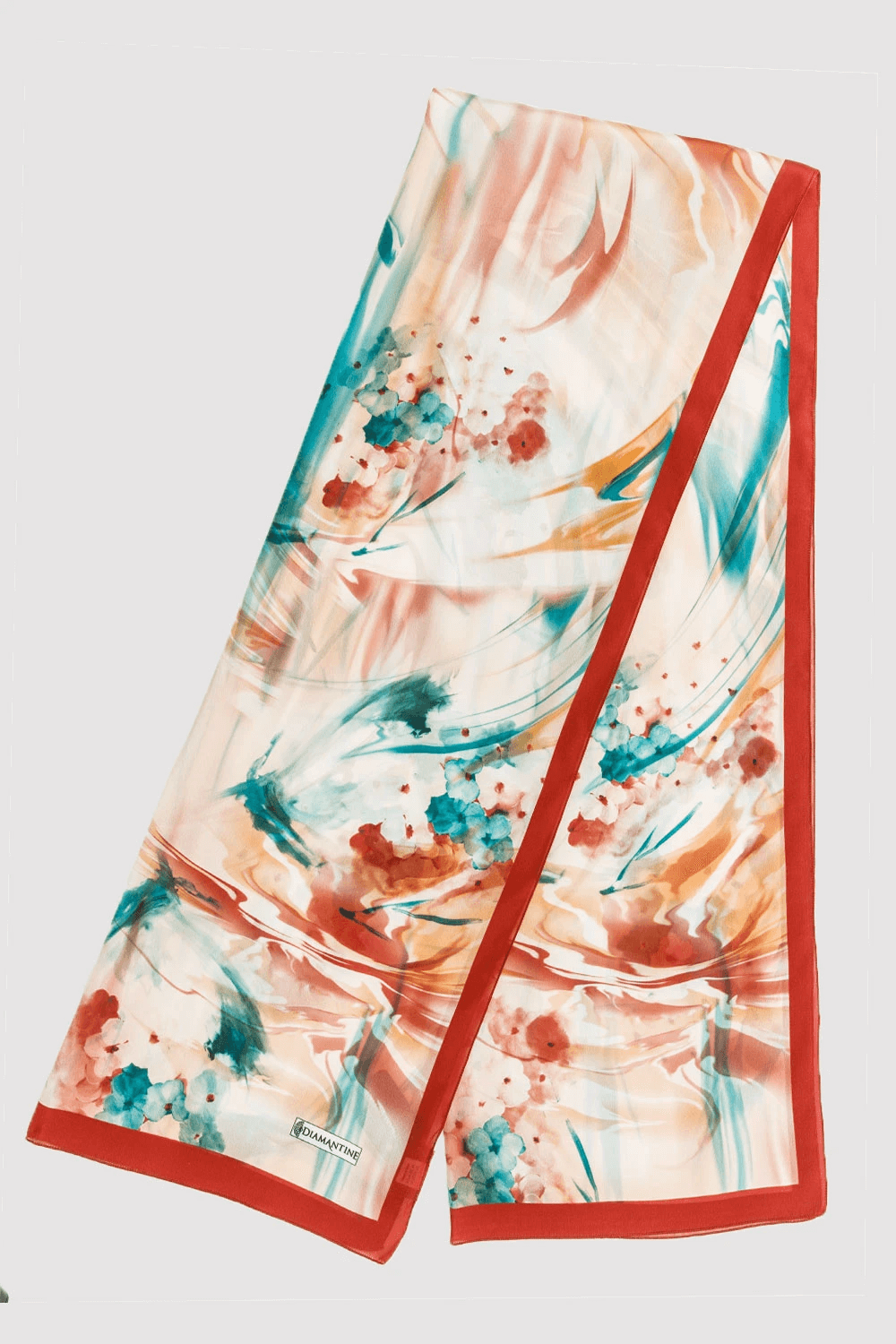 Silk Satin Scarf in Red & Mustard Print
