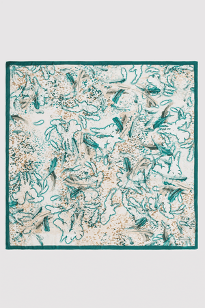 Silk Satin Scarf in Green Print