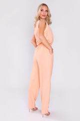 Amazon Sleeveless Full-Length Elastic Waist Jumpsuit in Salmon Pink