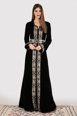 Lebssa Nahid Long Sleeve Formal Occasion Wear Full-Length Embroidered Dress in Black