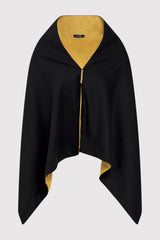 Lilya Collarless Longline Cape Jacket in Contrast Two-Tone Black and Lime Green