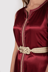 Lebssa Hilda Metallic Embroidered Occasion Wear Long Sleeve Dress and Belt in Rhubarb