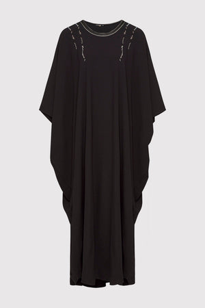 Kaftan Raphaella Oversized Long Sleeve Full-Length Round Neck Maxi Dress in Black