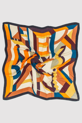 Silk Satin Scarf in Brown & Orange Print