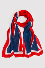 Satin Scarf in Blue & Red Print