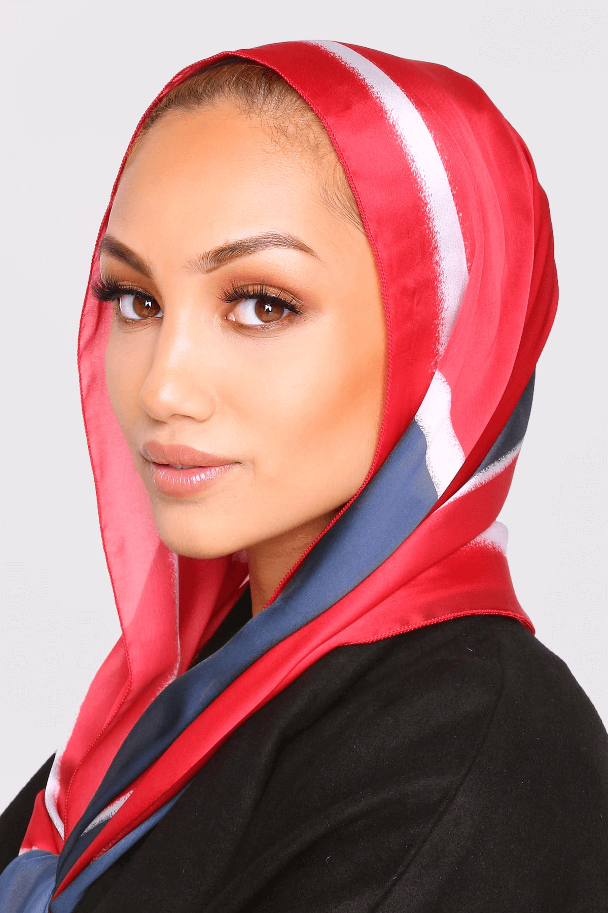 Satin Scarf in Blue & Red Print
